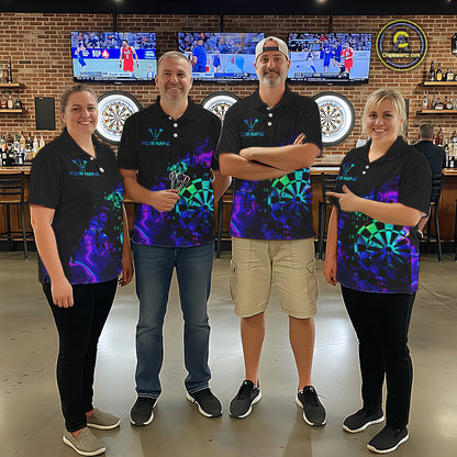 Blue Holographic Dartboard Grunge Darts Polo Shirts For Men Custom Name For Darters NYN2706