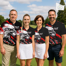 Load image into Gallery viewer, Womens Golf Polo Shirts Custom Red &amp; Black Grunge Pattern Eagle Golf Shirts For Men, Golf Apparel NHN0062