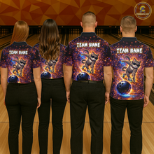 Load image into Gallery viewer, Custom Galaxy Funny Cat Bowling Shirt for Men Bowling League Jersey Polo &amp; Quarter-Zip Bowling Outfit QZT917