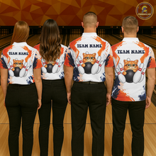 Load image into Gallery viewer, Custom Funny Cat Bowling Jersey for Men Bowling Team Shirts Bowling League Polo &amp; 1/4 Zip HNT186