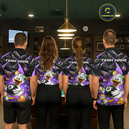 Custom Purple Funny Duck 8 Ball Pool Shirts Billiard Shirt for Men Billiard Team Jersey League NNT172
