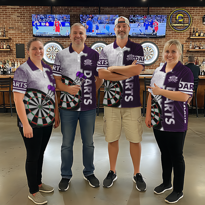 Purple & White Dart Shirts for Women Custom Dart Team Jersey Dartboard Shirt Unisex DHT19