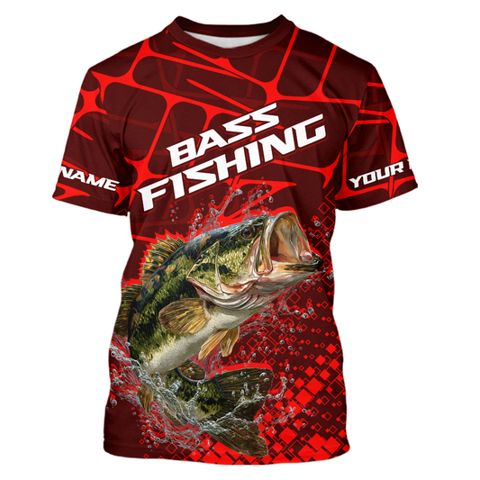 Largemouth Bass Fishing, Fishing T-Shirts Scale, Fishing Gift |Red NHT391