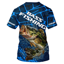 Load image into Gallery viewer, Largemouth Bass Fishing, Fishing Shirt Custom Name T-shirt, Fishing Gift | Blue NHT385