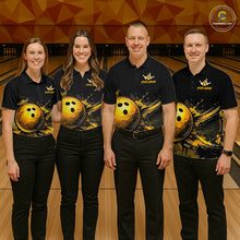 Load image into Gallery viewer, Custom Black &amp; Gold Bowling Shirt for Men Bowling Team Jersey Bowling Outfit Polo &amp; Quarter-Zip QZT988