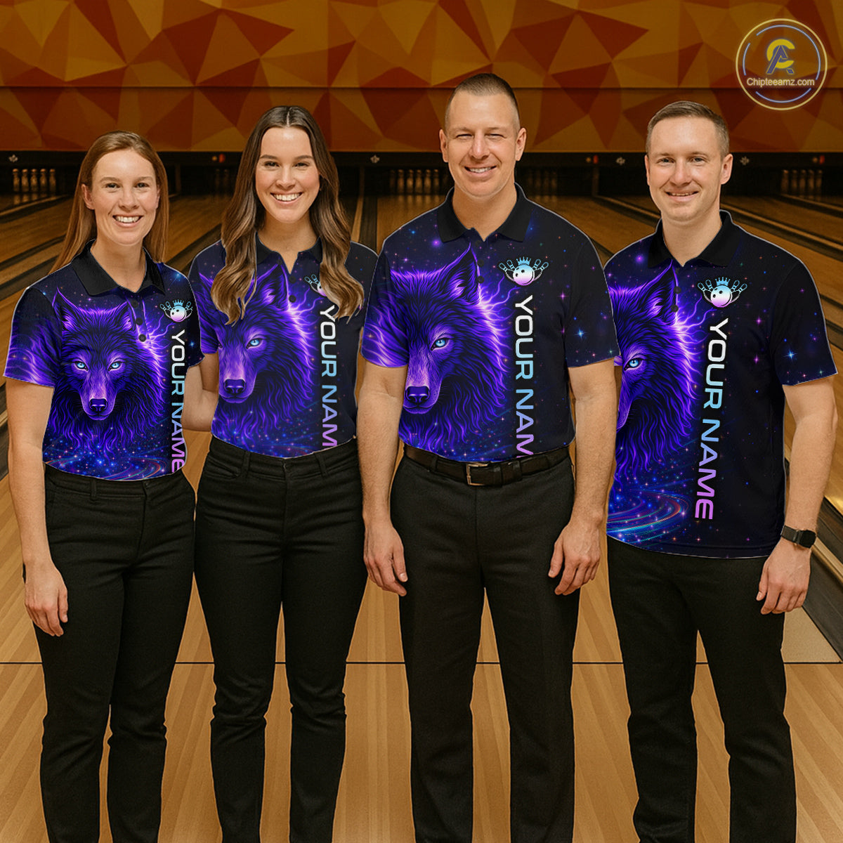 Custom Galaxy Wolf Bowling Jersey for Women Bowling Uniform Polo &1/4 Zip Bowling Team Shirts HNT251
