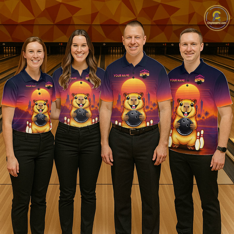 Custom Retro Capybara Bowling Jersey for Women Bowling Team Shirts Bowling Polo & 1/4 Zip HNT260