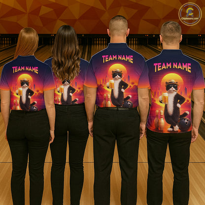 Beer Cat Funny Bowling Shirt for Men Retro Custom Cat with Beer Bowling Team Jersey HNT274