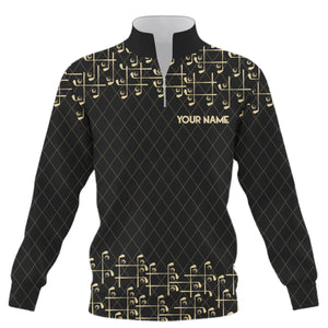 Black and Gold argyle pattern golf clubs Quarter zip golf sweatshirt Custom Golf sweater golf attire NQS9123