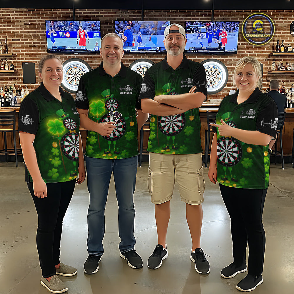 Personalized Funny Dartboard Patrick Day Men Darts Polo Shirts Shamrock Dart Team Gifts NYN2185