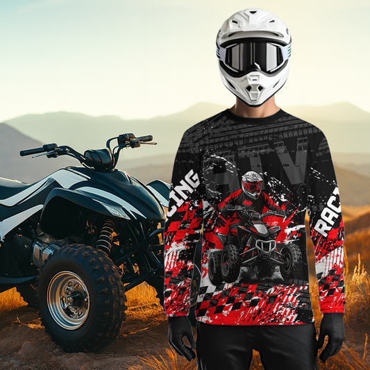 Custom Red ATV Motocross Jersey Upf30+ Quad Bike Shirt Extreme Racing Adult Youth Off-Road Quad Shirt NHN009