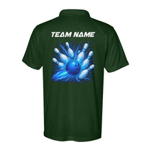 Load image into Gallery viewer, Blue Lightning Thunder Bowling ball and pins custom Team Bowling Performance Polo Shirts D02 NQS9918