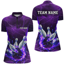 Load image into Gallery viewer, Purple Thunder Lightning Custom Ladies Bowling Shirts, Flame Bowling Jerseys With Team Name IPHW7161