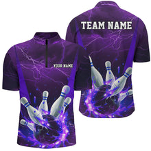 Load image into Gallery viewer, Purple Thunder Lightning Custom Bowling Shirts For Men, Flame Bowling Jerseys With Team Name IPHW7161