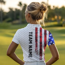 Load image into Gallery viewer, Red, White and Blue Smoke American Flag Women golf polo shirts custom Patriotic Women white golf polo NQS9380