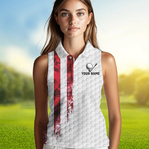 Red, White and Blue Smoke American Flag Women sleeveless polos custom Patriotic Women white golf polo NQS9380