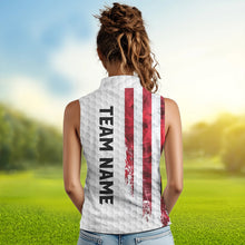 Load image into Gallery viewer, Red, White and Blue Smoke American Flag Women sleeveless polos custom Patriotic Women white golf polo NQS9380