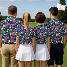 Load image into Gallery viewer, Mens Golf Polo Shirt Flamingo Floral Pattern, Colorful Tropical Leaves Custom Team Golf Shirt NHN0194