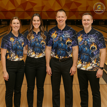 Load image into Gallery viewer, Custom Flame Grim Reaper Bowling Jersey for Women Polo &amp; 1/4 Zip Bowling Team Shirts HNT222