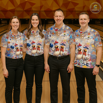 Custom Funny Chicken Bowling Team Shirt for Men Colorful Bowling Buddy Shirt Polo & 1/4 Bowling Outfit QZT955