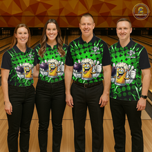 Load image into Gallery viewer, Custom Green Funny Beer Bowling Jersey for Women Bowling Team Shirts Polo &amp; 1/4 Zip HNT187