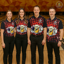 Load image into Gallery viewer, Custom Red Funny Beer Bowling Jersey for Women Bowling Team Shirts Polo &amp; 1/4 Zip HNT187