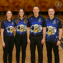 Load image into Gallery viewer, Custom Blue Funny Beer Bowling Jersey for Women Bowling Team Shirts Polo &amp; 1/4 Zip HNT187