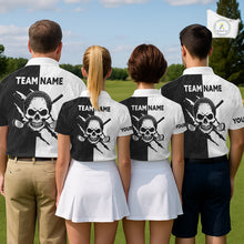 Load image into Gallery viewer, Funny Skull Golf Polo Shirts For Women Black And White Golf Camo Pattern Custom Skull Playing Golf Apparel NHN0047