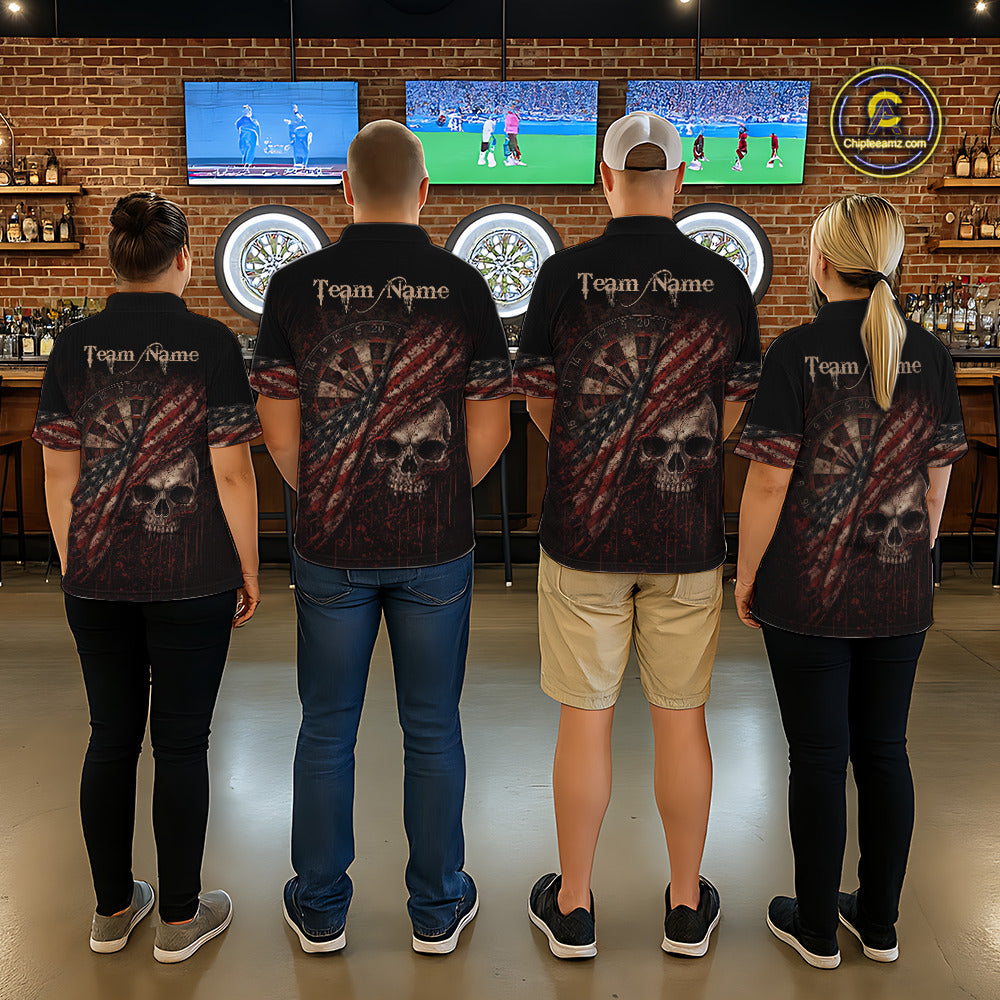 Red Grunge Retro American Flag Dartboard Men Dart 1/4-Zip Shirt Custom Skull Dart Team Jerseys NYN2542