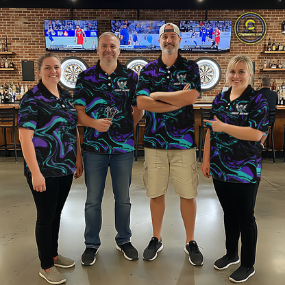 Purple-Turquoise Pattern Darts Team Jerseys Dart Shirts For Women Dart Tournament Polo & 1/4 Zip NNT119