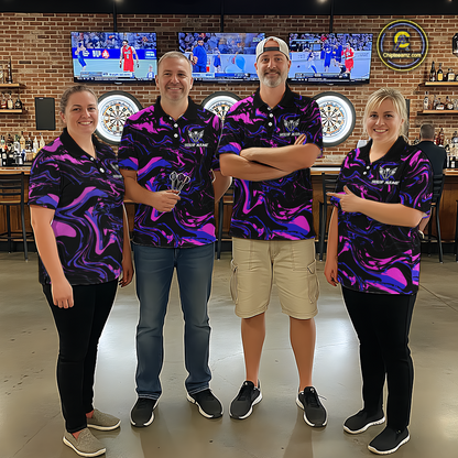 Pink-Purple Pattern Darts Team Jerseys Dart Shirts For Women Dart Tournament Polo & 1/4 Zip NNT119