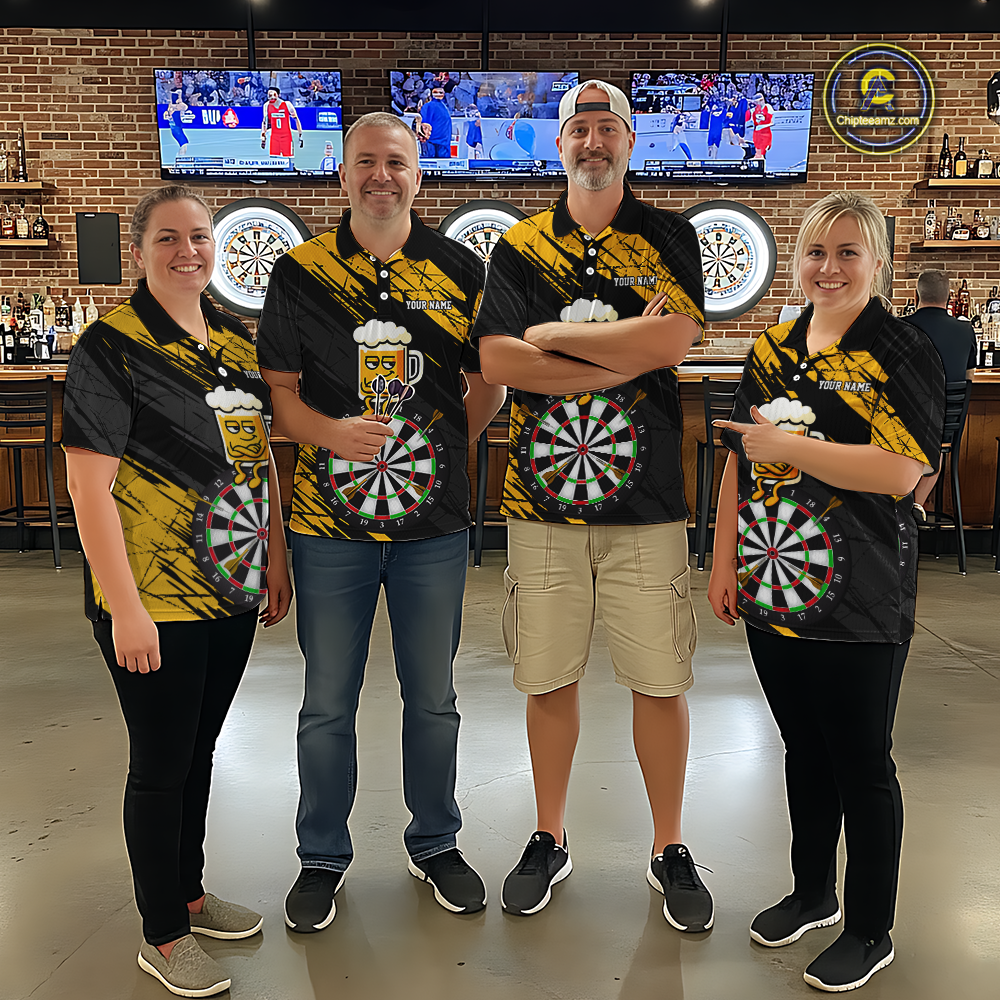 Custom Yellow Funny Beer Darts Board Dart Shirts For Women Darts Team Jerseys Dart Tournament NNT120