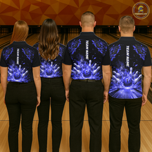 Load image into Gallery viewer, Custom Blue Flame Bowling Team Shirt for Men Polo &amp; 1/4-Zip Bowling Jersey Bowling League Uniform QZT866