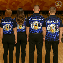 Load image into Gallery viewer, Custom Blue Funny Beer Bowling Jersey for Men Bowling Team Shirts Polo &amp; 1/4 Zip HNT187