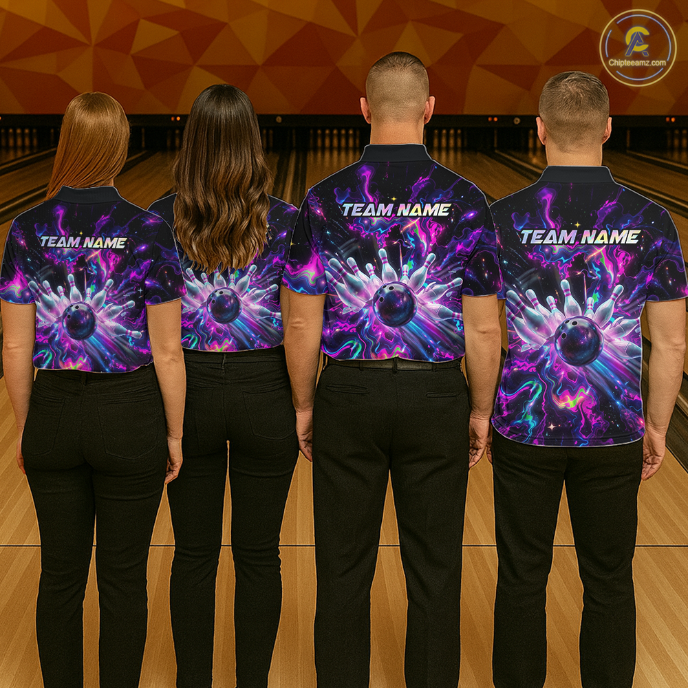 Custom Watercolor Pink Purple Bowling Jersey for Women Bowling Team Shirts Polo & 1/4 Zip HNT268