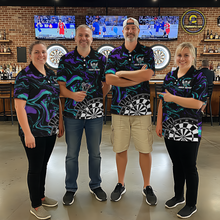 Load image into Gallery viewer, Turquoise-Purple Pattern Aim Shoot Swear Repeat Darts Team Jerseys Dart Shirts For Men NNT168