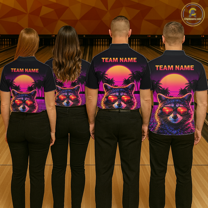 Custom Funny Raccoon Retro Sunset Bowling Jersey for Women Bowling Uniform Bowling Team Shirts HNT280