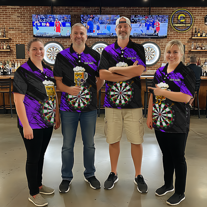 Custom Purple Funny Beer Darts Board Dart Shirts For Men Darts Team Jerseys Dart Tournament NNT120