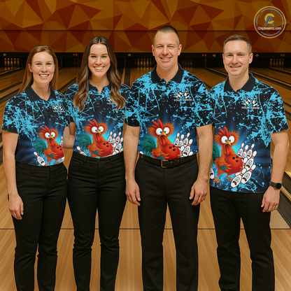 Turquoise Funny Chicken Bowling Jersey for Men Bowling League Bowling Team Shirts Polo & 1/4 Zip HN232