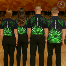 Load image into Gallery viewer, Custom Green Flame Bowling Team Shirt for Women Polo &amp; 1/4-Zip Bowling Jersey Bowling League Uniform QZT866