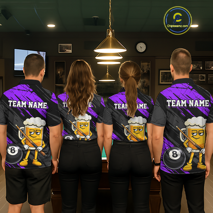 Custom Funny Purple Beer 8 Ball Pool Women Billiard Polo & 1/4 Zip, Billiard Shirt, Billiard Team Jerseys NNT146