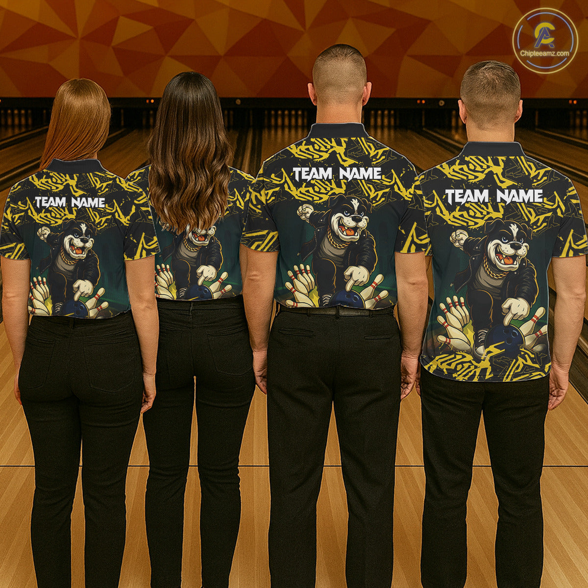 Black and Yellow Camo Funny Bulldog Bowling Shirts For Women Custom Cool Bowling Outfits Team Jerseys NQS11215