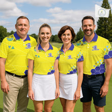 Load image into Gallery viewer, Blue And Yellow Hexagon Pattern Mens Disc Golf Polo Shirts Custom Team Disc Golf Jerseys NHN0031