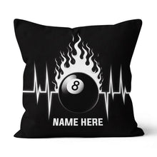Load image into Gallery viewer, Funny Heartbeat Pulse 8 Ball Flame Custom Black Pillow, Billiard Pillows TDM0892
