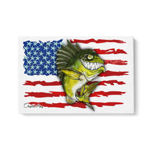 Load image into Gallery viewer, Largemouth Bass fishing art with American flag ChipteeAmz&#39;s fish art canvas AT004