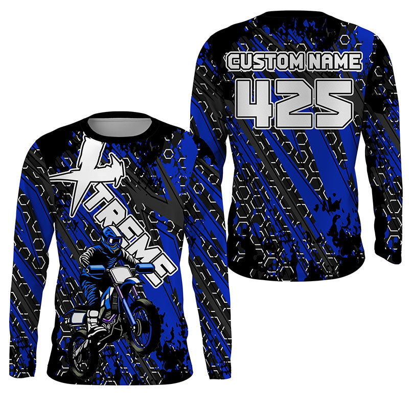 Dirt bike jersey UPF30+ custom number blue kids adult Motocross riding off-road shirt motorcycle PDT230