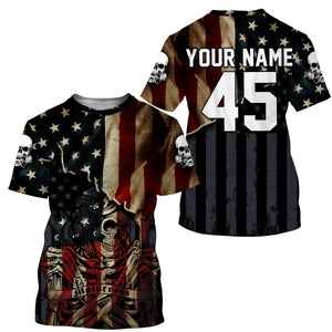 Patriotic Motocross jersey custom name number UPF30+ American flag adult&kid MX racing motorcycle NMS958