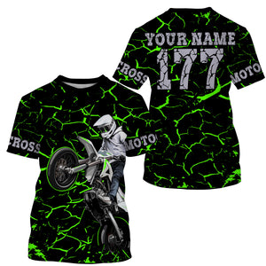 Youth kid adult Motocross racing jersey green shirt custom UV protective off-road MX extreme biker PDT35