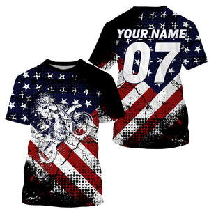 Adult&kid UPF30+ American flag jersey Motocross customizable dirt bike off-road motorcycle shirt PDT28