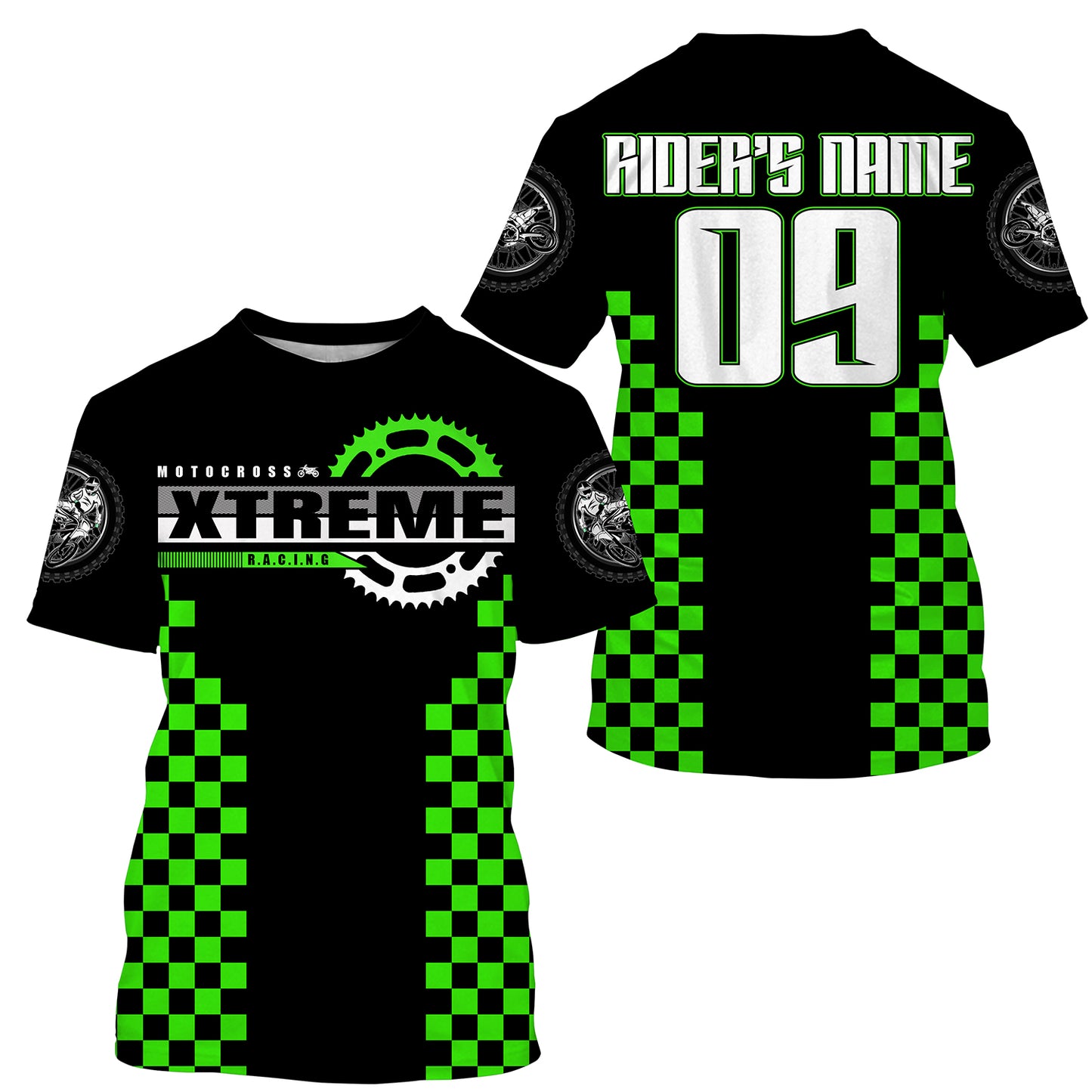 Green Motocross jersey custom kid men women UPF30+ dirt bike riding extreme MX shirt motorcycle PDT96